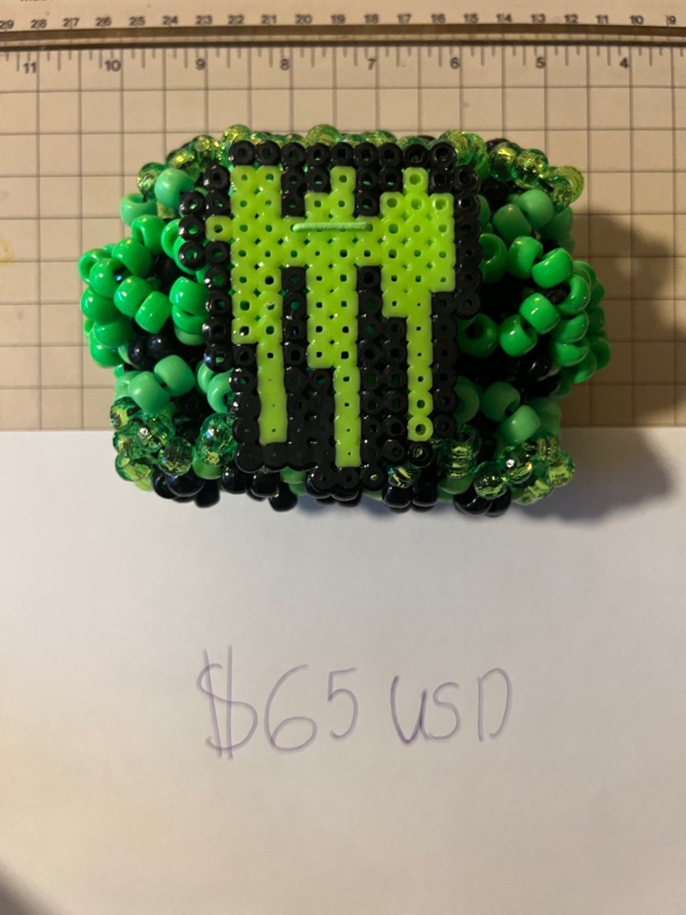 Neon Green & Black Kandi Cuff Bracelet